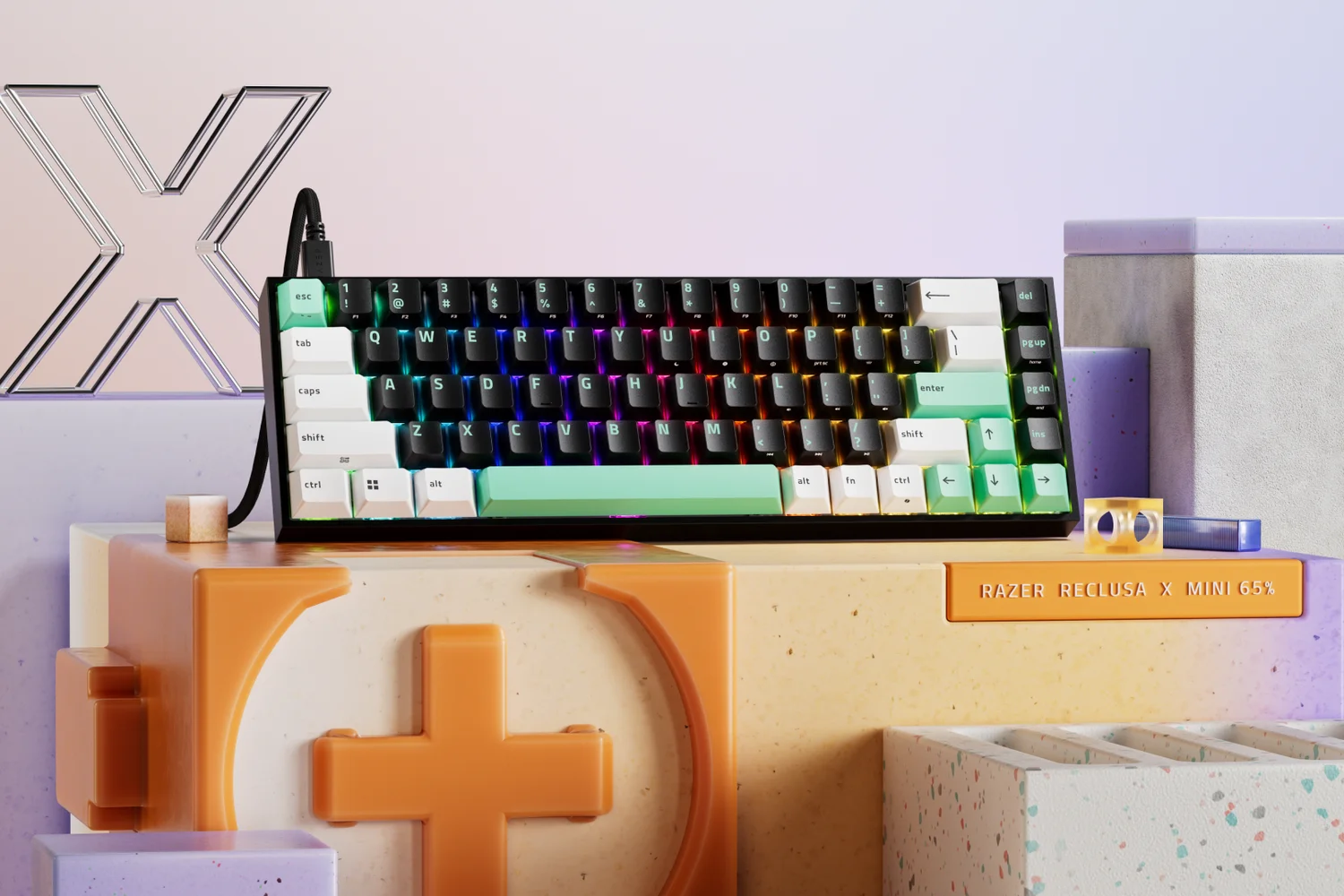 Razer Reclusa X Mini 65% mechanical keyboard with tri-tone keycaps and RGB lighting