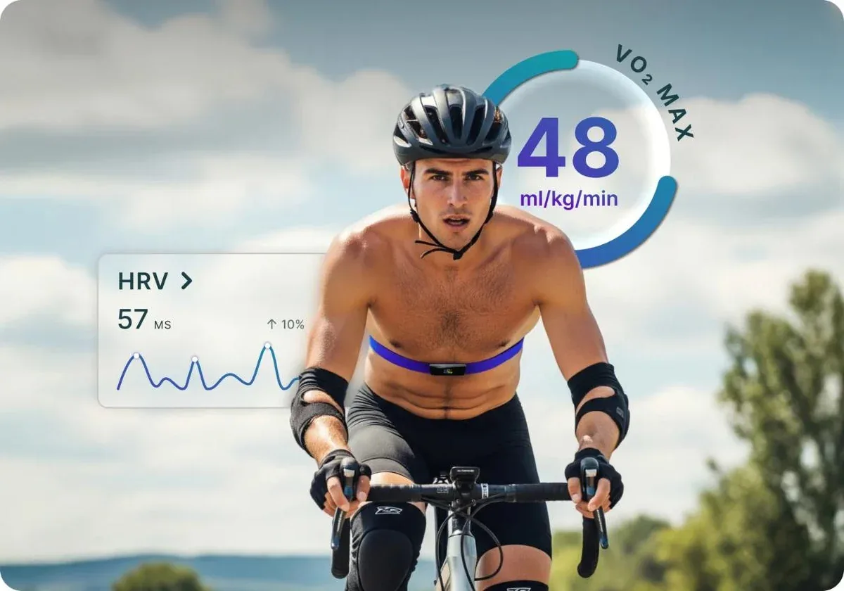 Cyclist wearing the Frontier X2 heart rate monitor chest strap