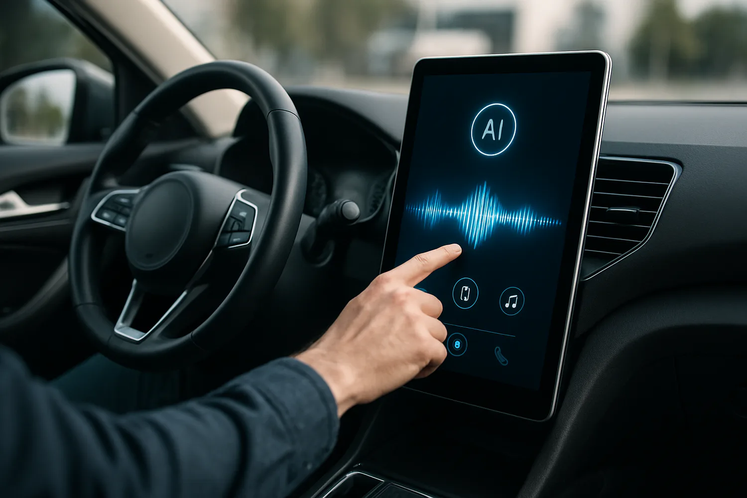 Driver using AI interface in a car's infotainment system