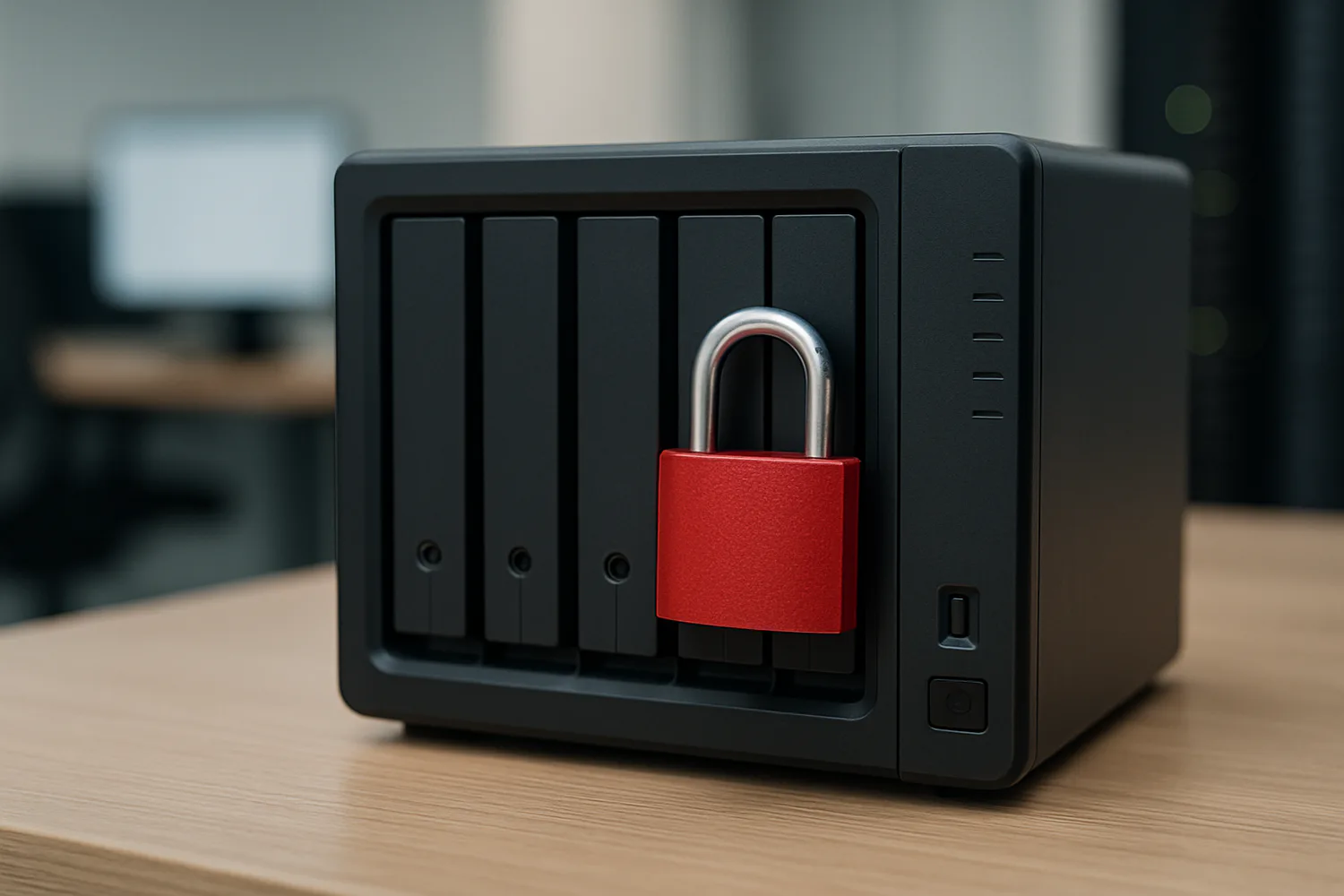 NAS storage device with a padlock symbolising security