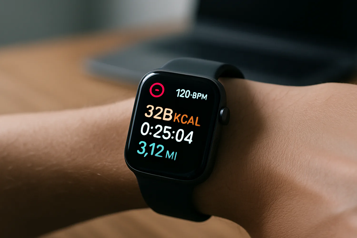 Smartwatch with fitness tracking screen