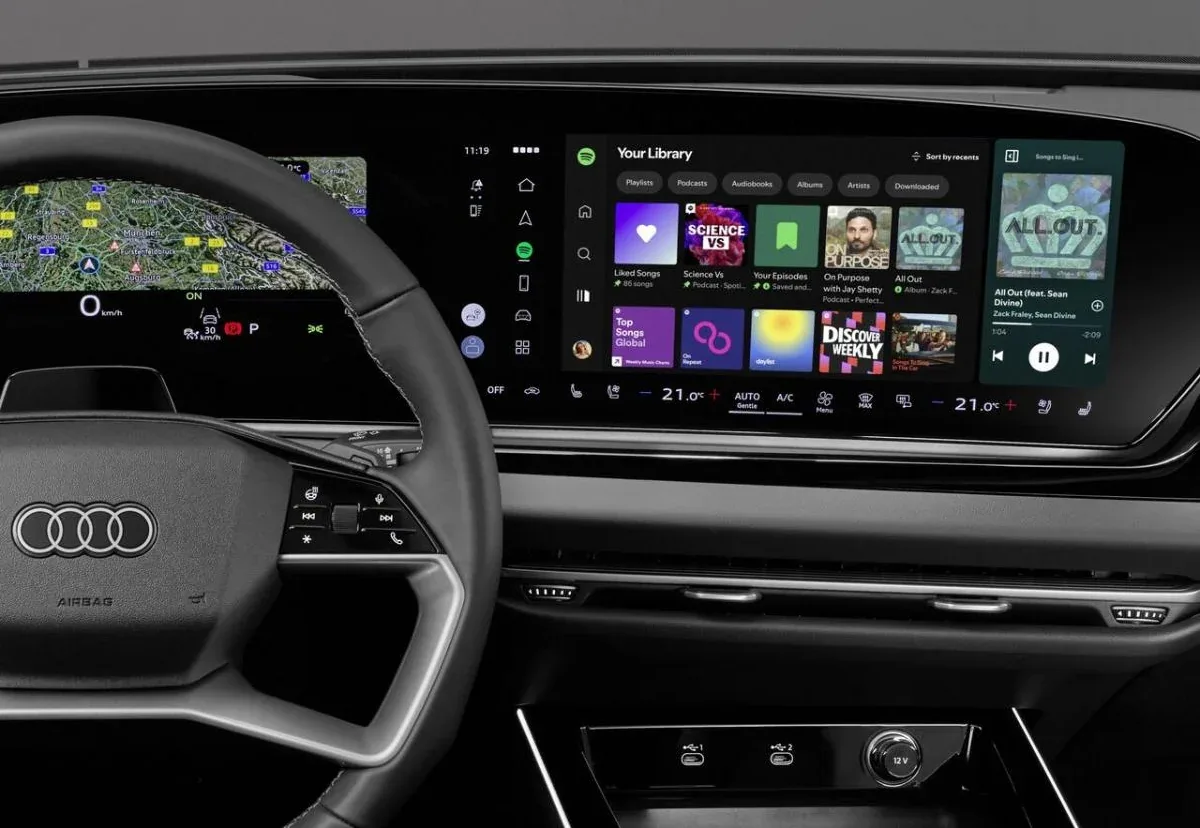 Spotify app running on the Audi MMI touchscreen